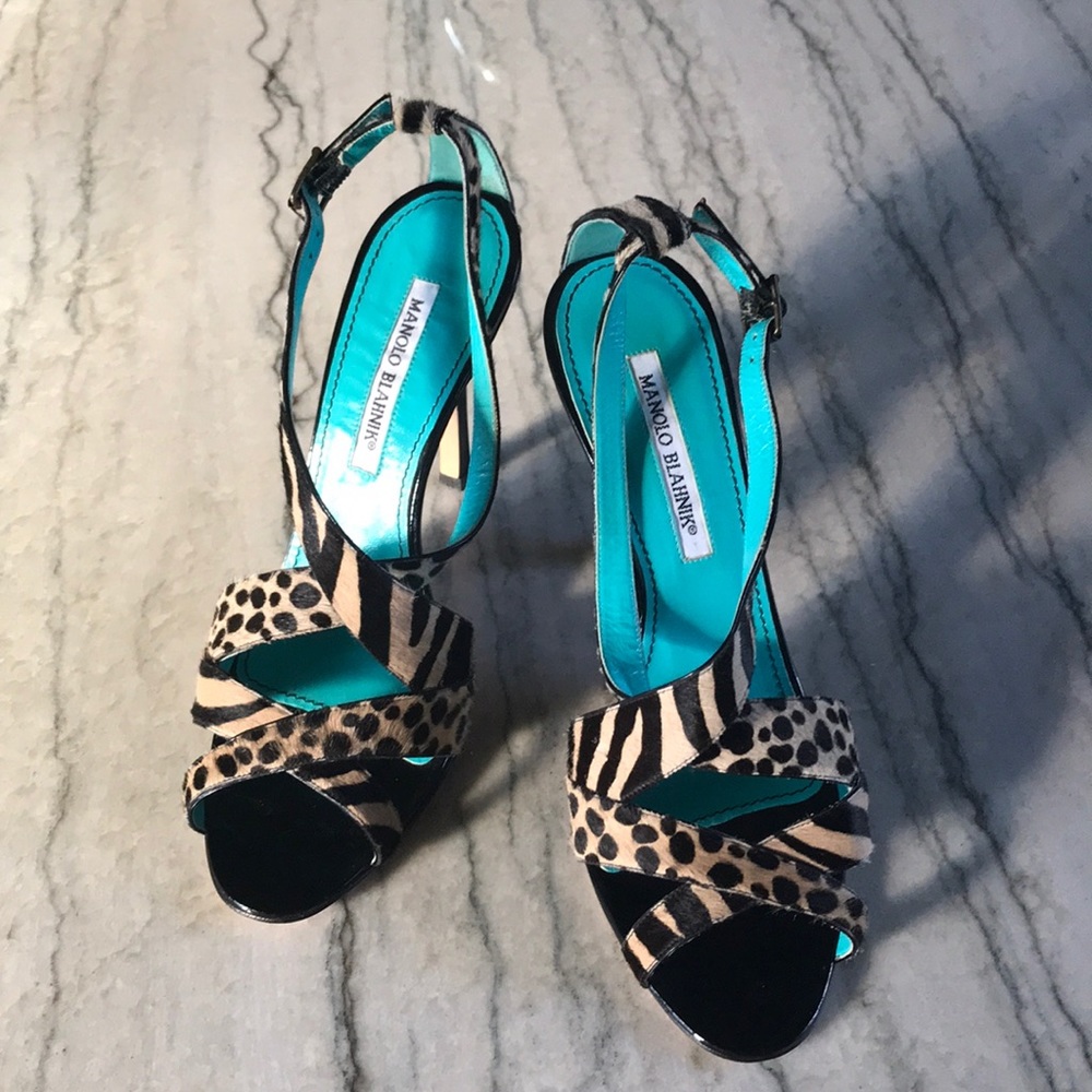 Manolo Blahnik Strappy Fur Heels Size 39